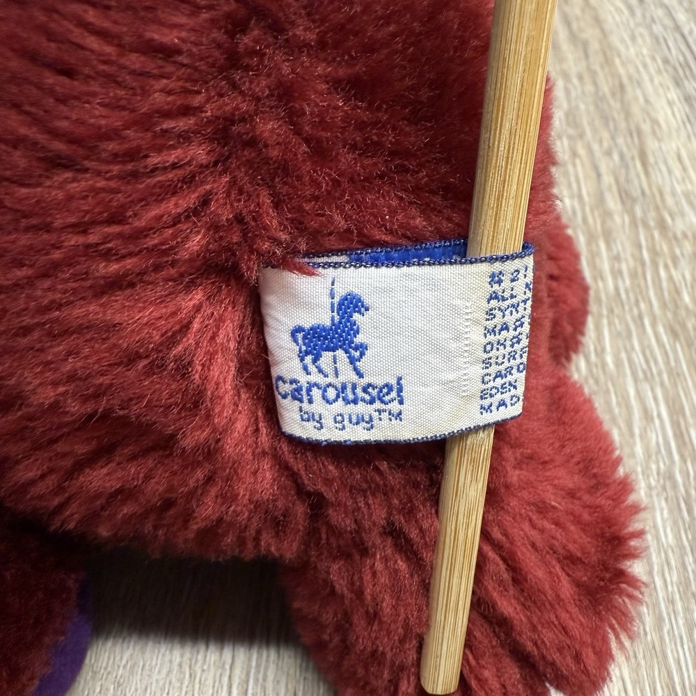 Vintage Carousel Guy 1986 Caveman Elephant Mammoth Plush Toy Burgundy Purple - Picture 8 of 9